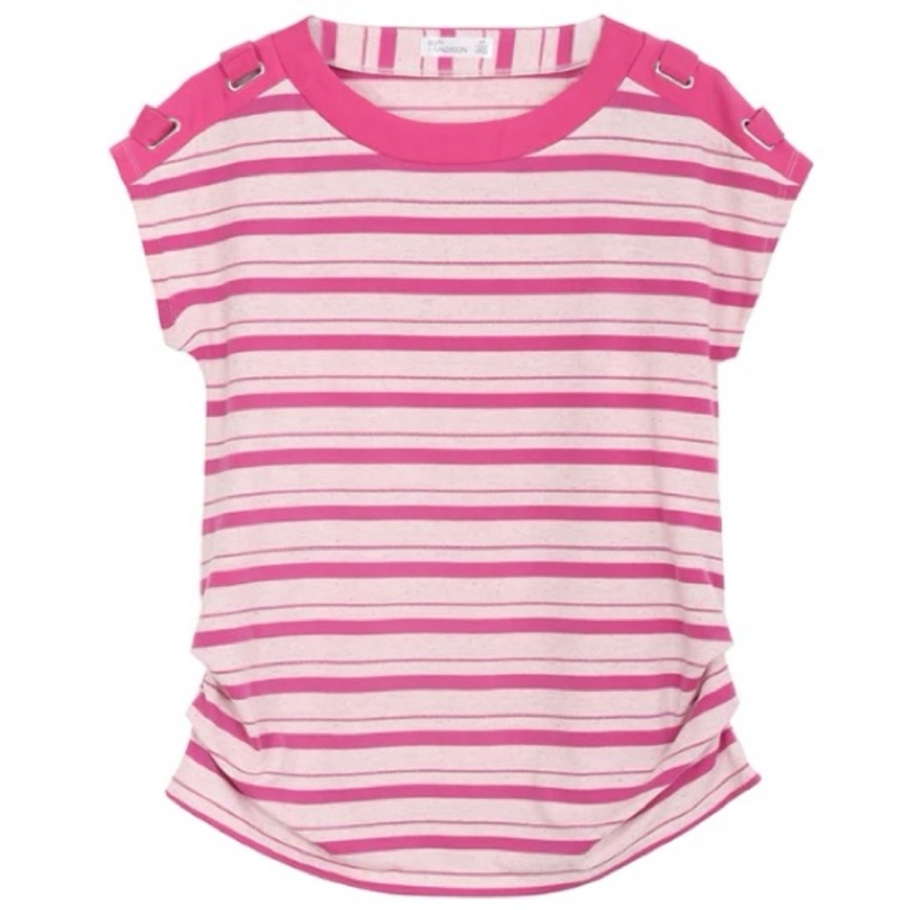 89TH + MADISON Stripes Crewneck Dolman Grommets Pink White Size 2X NWT